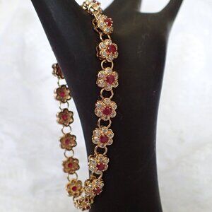 Elegant Genuine Ruby & Diamond Flower Bracelet